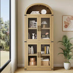 Étagère en bois cintrée de 181,3 cm de hauteur avec portes, bibliothèque de style rustique à bords arrondis pour le salon, la cuisine, le bureau (Naturel)