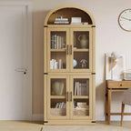 Étagère en bois cintrée de 181,3 cm de hauteur avec portes, bibliothèque de style rustique à bords arrondis pour le salon, la cuisine, le bureau (Naturel)