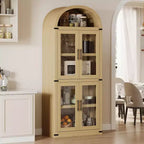 Étagère en bois cintrée de 181,3 cm de hauteur avec portes, bibliothèque de style rustique à bords arrondis pour le salon, la cuisine, le bureau (Naturel)