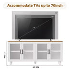 Meuble TV de ferme de 70 pouces avec portes en verre, buffet avec étagères, buffet à 5 pieds en bois pour salon