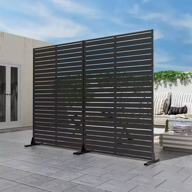 Paravent décoratif à persiennes 8 pans en acier galvanisé noir | 183H x 120W x 40D cm
