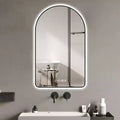 28x48 Arched LED Bathroom Mirror: Time/Temperature Display, Backlight, Anti-Fog, Dimmable, Black Frame