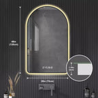 Miroir de salle de bain LED arqué 28x48 : Affichage heure/température, Rétroéclairage, Anti-buée, Intensité variable, Cadre noir