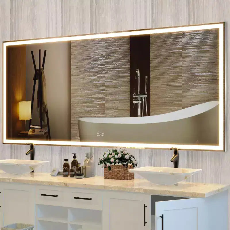 72x32 Oversized LED Bathroom Mirror: Wall Mounted, 3 Color Modes, Aluminum Frame, Full-Length, Silver