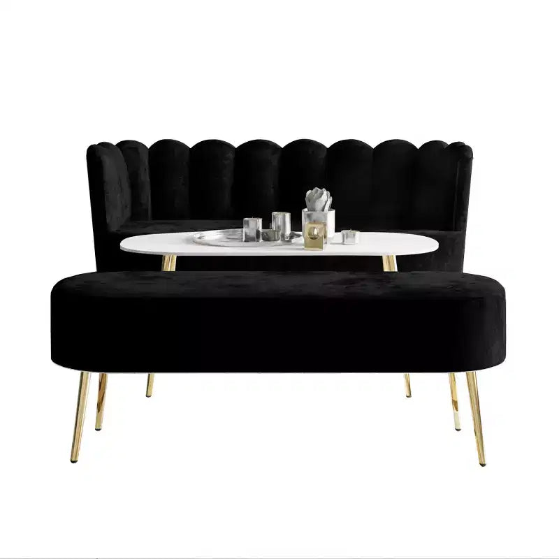 ChaletPosh Canapé en velours avec banc et table basse