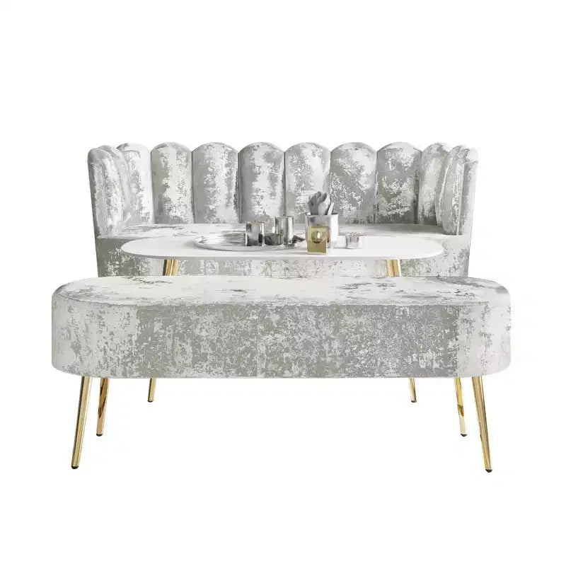ChaletPosh Canapé en velours avec banc et table basse