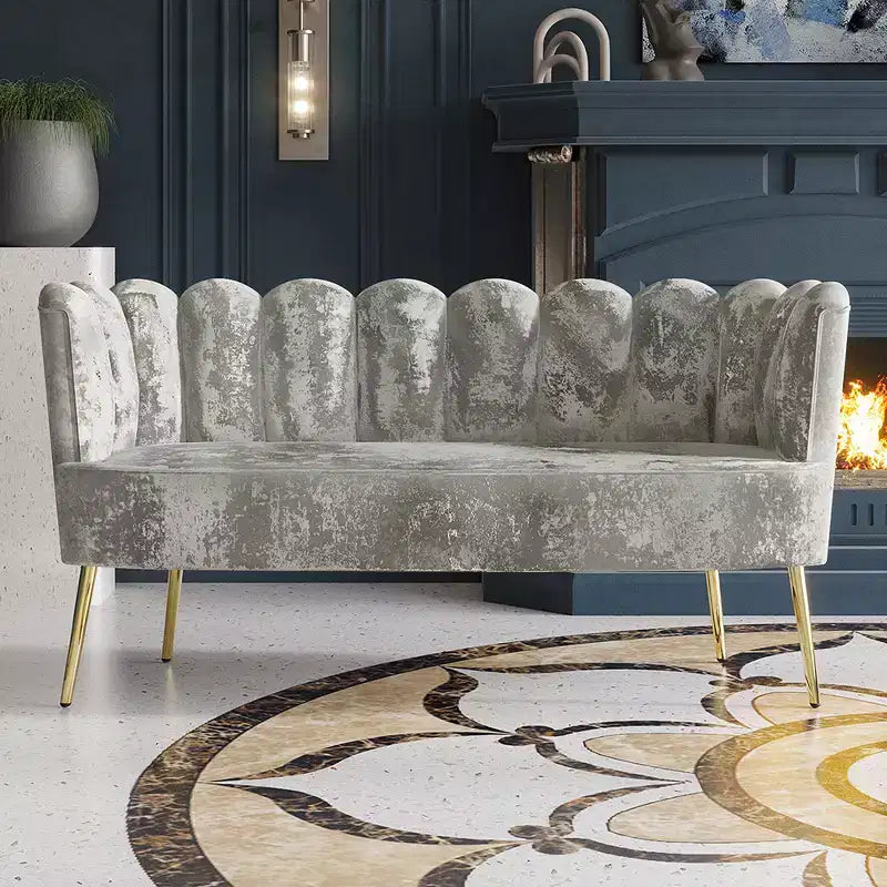 ChaletPosh Canapé en velours avec banc et table basse