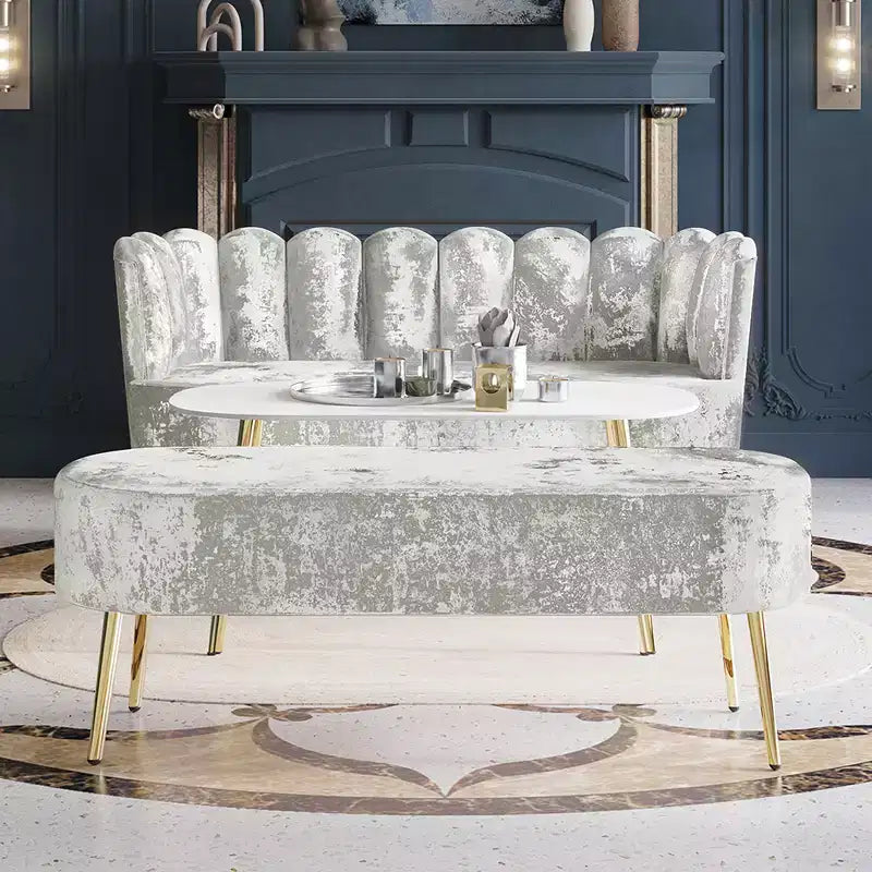 ChaletPosh Canapé en velours avec banc et table basse