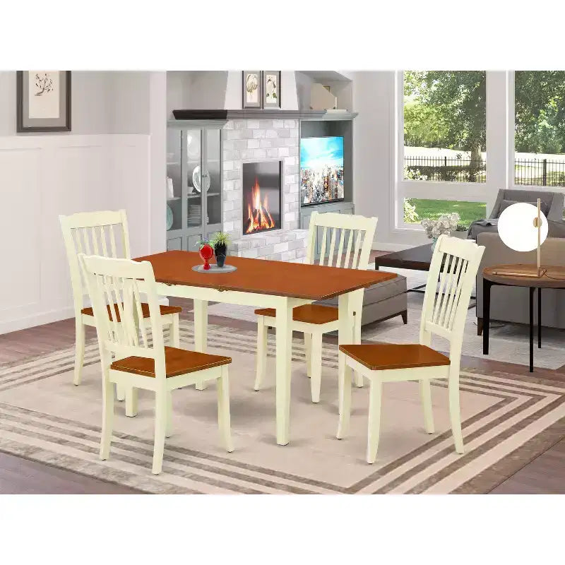 Buttermilk Cherry 5 Piece Rectangular Dining Set Mid-Century Style