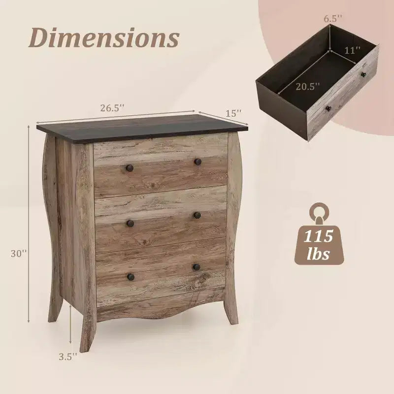 Costway Lot de 1/2 commodes de ferme 76 cm avec 3 tiroirs pliables en tissu, kit anti-basculement, marron