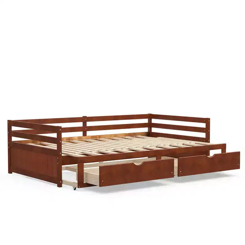 Costway Twin to King Daybed with 2 Drawers Wooden Sofa Bed for Bedroom Living Room White/Cherry