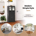 Meuble de rangement pour salle de bain Costway, Armoire de cuisine avec 2 tiroirs et portes vitrées Blanc/Gris/Noir