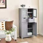 Meuble de rangement pour salle de bain Costway, Armoire de cuisine avec 2 tiroirs et portes vitrées Blanc/Gris/Noir