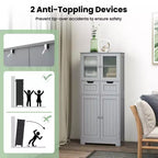 Meuble de rangement pour salle de bain Costway, Armoire de cuisine avec 2 tiroirs et portes vitrées Blanc/Gris/Noir