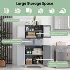 Meuble de rangement pour salle de bain Costway, Armoire de cuisine avec 2 tiroirs et portes vitrées Blanc/Gris/Noir