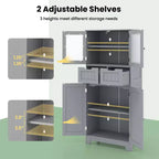 Meuble de rangement pour salle de bain Costway, Armoire de cuisine avec 2 tiroirs et portes vitrées Blanc/Gris/Noir