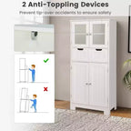 Meuble de rangement pour salle de bain Costway, Armoire de cuisine avec 2 tiroirs et portes vitrées Blanc/Gris/Noir