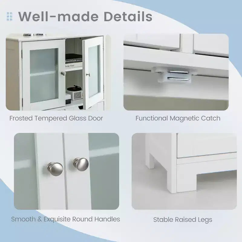 Meuble de rangement pour salle de bain Costway, Armoire de cuisine avec 2 tiroirs et portes vitrées Blanc/Gris/Noir