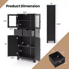Meuble de rangement pour salle de bain Costway, Armoire de cuisine avec 2 tiroirs et portes vitrées Blanc/Gris/Noir