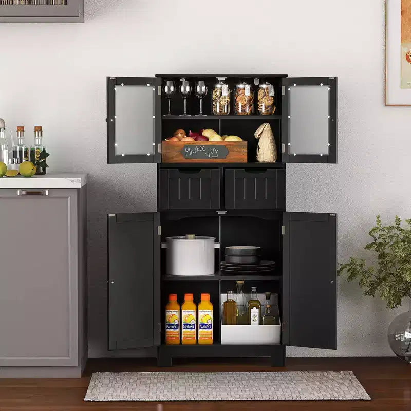 Meuble de rangement pour salle de bain Costway, Armoire de cuisine avec 2 tiroirs et portes vitrées Blanc/Gris/Noir