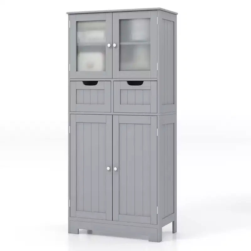 Meuble de rangement pour salle de bain Costway, Armoire de cuisine avec 2 tiroirs et portes vitrées Blanc/Gris/Noir