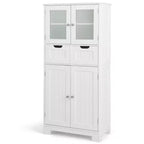 Meuble de rangement pour salle de bain Costway, Armoire de cuisine avec 2 tiroirs et portes vitrées Blanc/Gris/Noir