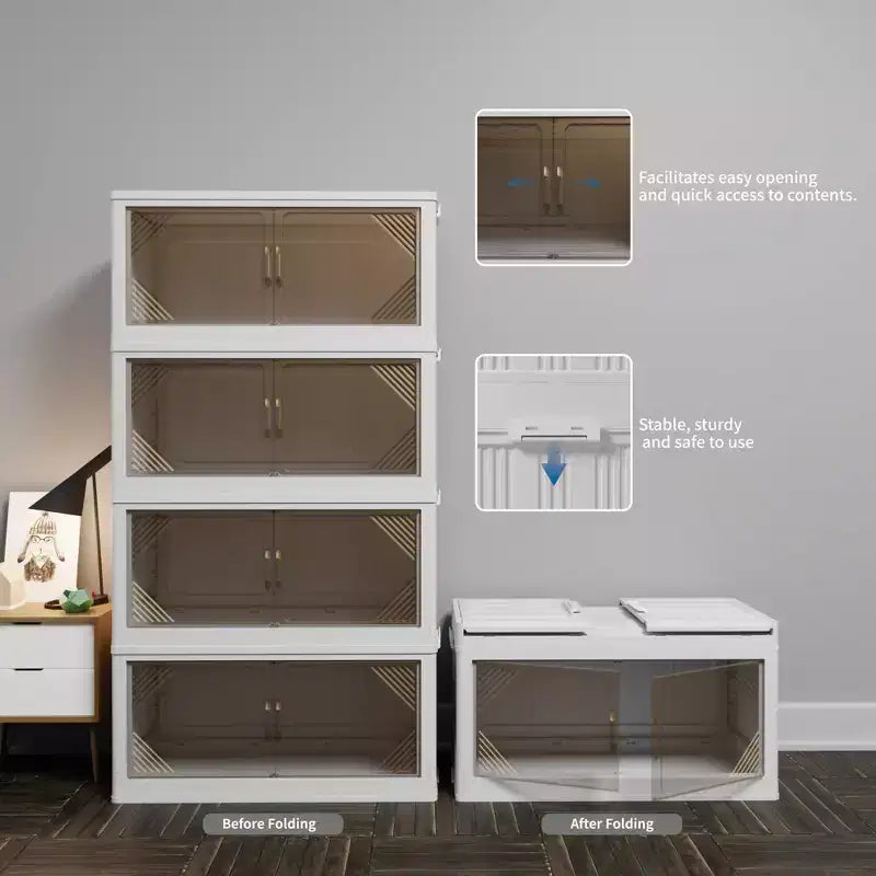 Lot de 4 armoires de rangement transparentes en plastique de 80 cm de large pour l'organisation et le rangement de placards, boîte de rangement pliable