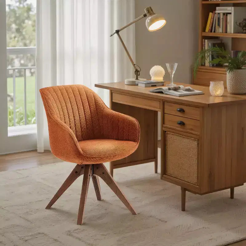Fauteuil pivotant Art Leon confortable en tissu avec pieds en chêne massif