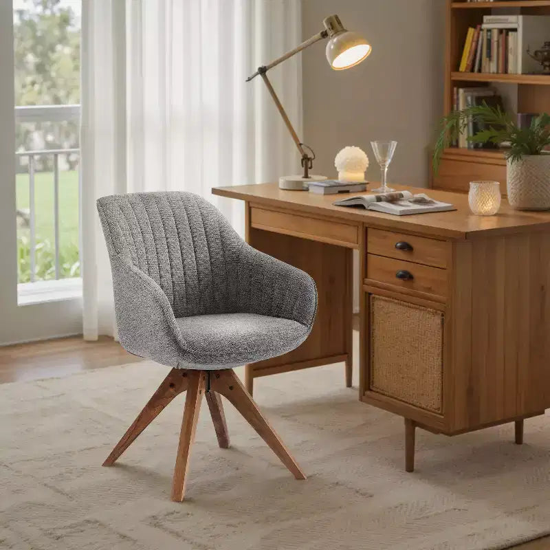 Fauteuil pivotant Art Leon confortable en tissu avec pieds en chêne massif