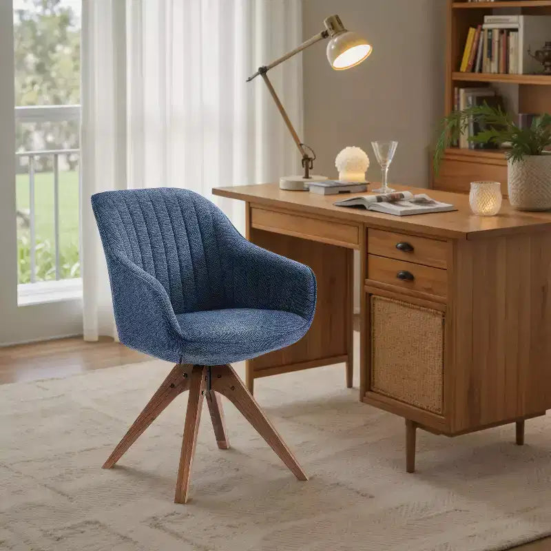 Fauteuil pivotant Art Leon confortable en tissu avec pieds en chêne massif