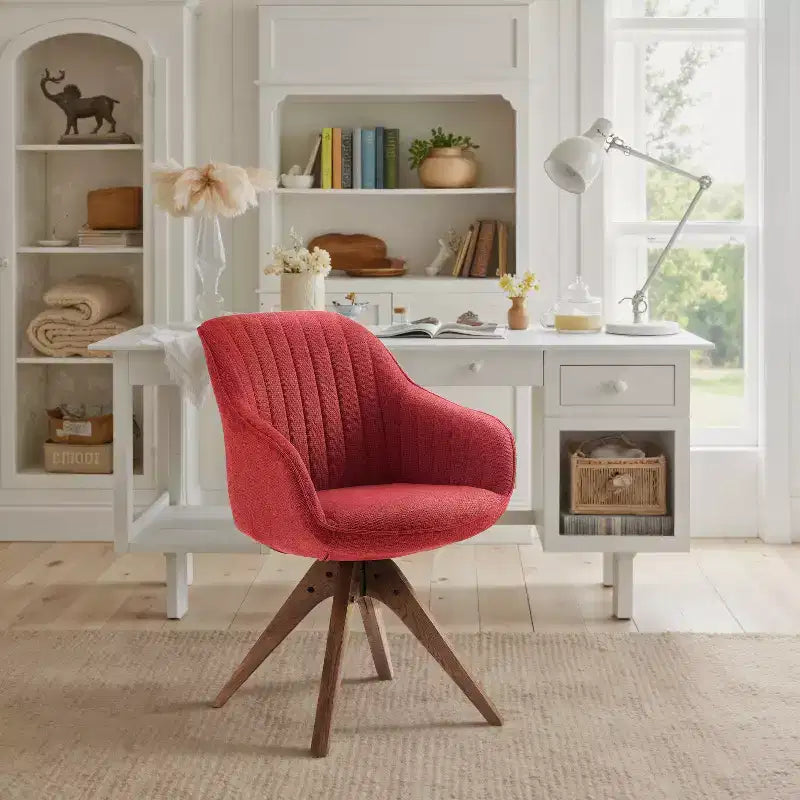 Fauteuil pivotant Art Leon confortable en tissu avec pieds en chêne massif