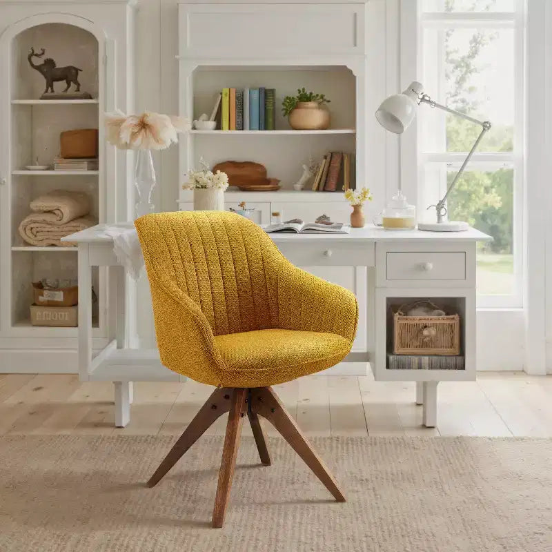 Fauteuil pivotant Art Leon confortable en tissu avec pieds en chêne massif
