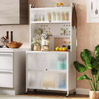 Costway Étagère de cuisine à 5 niveaux avec portes rabattables, panneau perforé et crochets Blanc/Noir