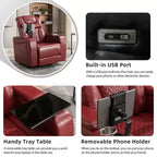 Fauteuil inclinable électrique pivotant 270° en similicuir avec tablette, support de téléphone, port USB et fonction bascule pour un confort home cinéma