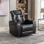 Fauteuil inclinable électrique pivotant 270° en similicuir avec tablette, support de téléphone, port USB et fonction bascule pour un confort home cinéma