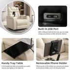 Fauteuil inclinable électrique pivotant 270° en similicuir avec tablette, support de téléphone, port USB et fonction bascule pour un confort home cinéma