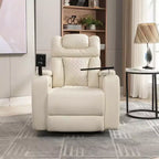 Fauteuil inclinable électrique pivotant 270° en similicuir avec tablette, support de téléphone, port USB et fonction bascule pour un confort home cinéma