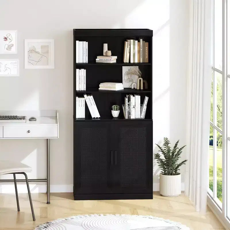 Meuble de rangement 31 x 67 en bois noir avec 4 étagères réglables, meuble de rangement bibliothèque ouverte