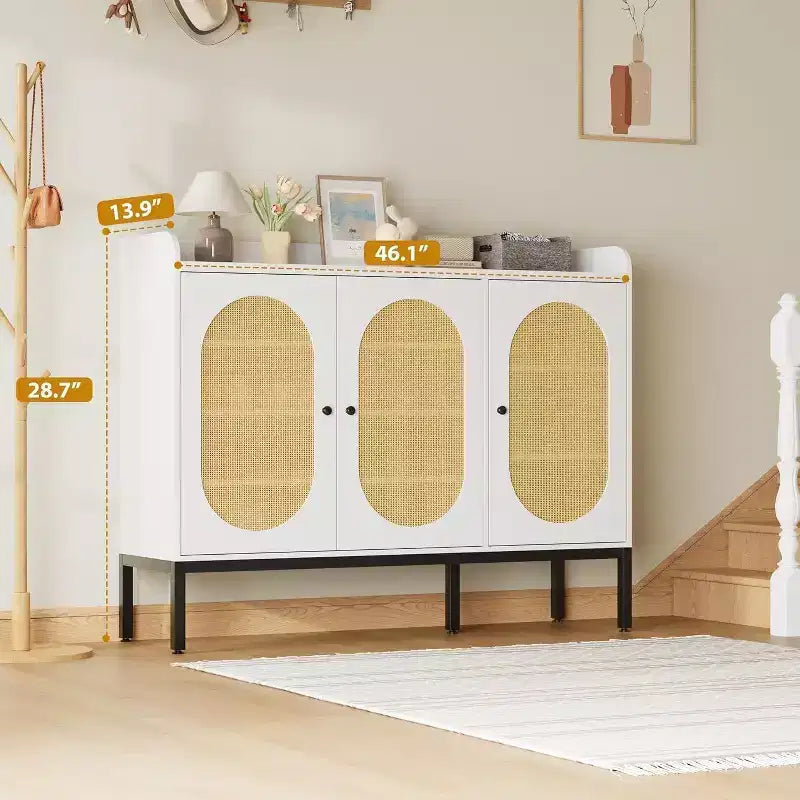Meuble à chaussures autoportant en rotin Acekool avec 3 portes, 4 étagères réglables et pieds en métal, rangement à chaussures dissimulé pour entrée, couloir, salon