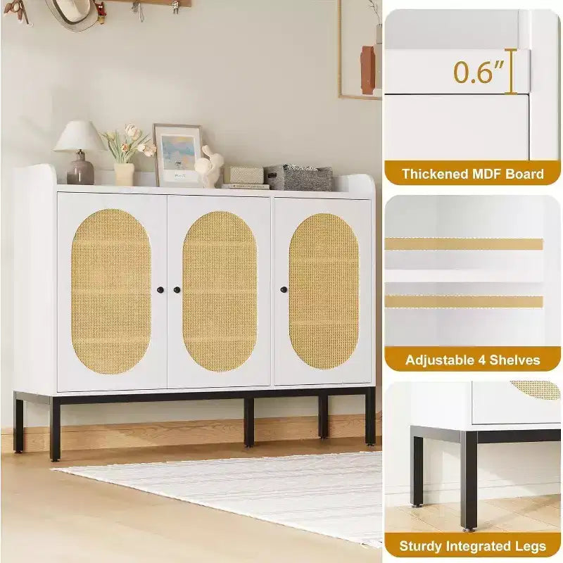Meuble à chaussures autoportant en rotin Acekool avec 3 portes, 4 étagères réglables et pieds en métal, rangement à chaussures dissimulé pour entrée, couloir, salon