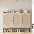 Acekool Freestanding Rattan Shoe Cabinet with 3 Doors, 4 Adjustable Shelves & Metal Legs, Hidden Shoe Storage for Entryway, Hallway, Living Room