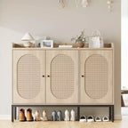 Acekool Freestanding Rattan Shoe Cabinet with 3 Doors, 4 Adjustable Shelves & Metal Legs, Hidden Shoe Storage for Entryway, Hallway, Living Room