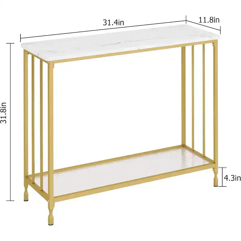Console, Table d'appoint étroite pour entrée avec étagère en verre et cadre en métal