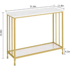 Console, Table d'appoint étroite pour entrée avec étagère en verre et cadre en métal