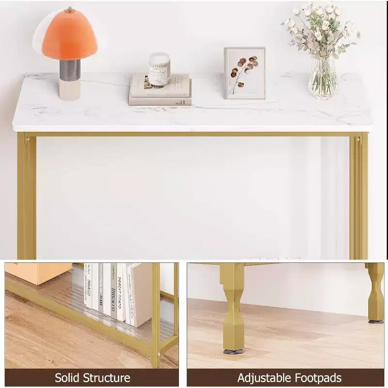 Console, Table d'appoint étroite pour entrée avec étagère en verre et cadre en métal