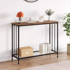 Console, Table d'appoint étroite pour entrée avec étagère en verre et cadre en métal
