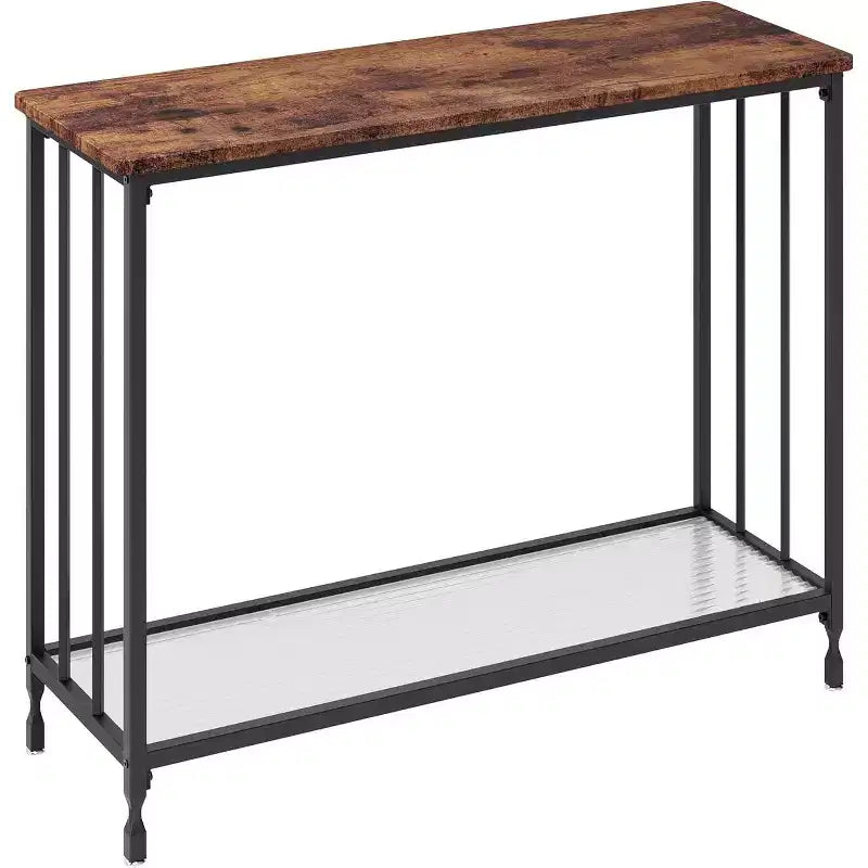 Console, Table d'appoint étroite pour entrée avec étagère en verre et cadre en métal