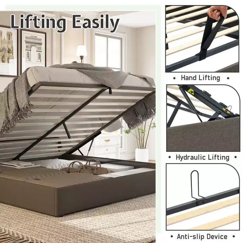 AMERLIFE Lit coffre avec tête de lit capitonnée verticale et accoudoirs incurvés