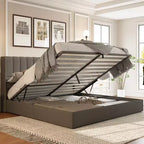 AMERLIFE Lift Up Storage Bed Frame with Vertical Channel Tufted Headboard and Wingback