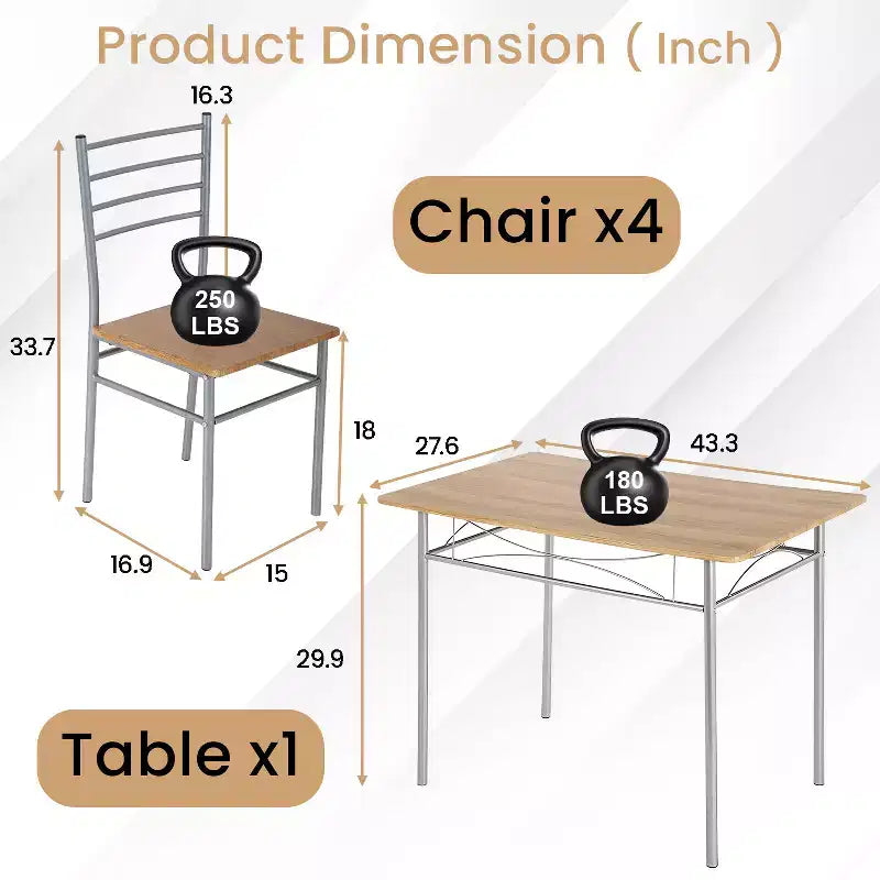 BestMassage Ensemble de salle à manger 5 pièces moderne, table de cuisine peu encombrante avec 4 chaises